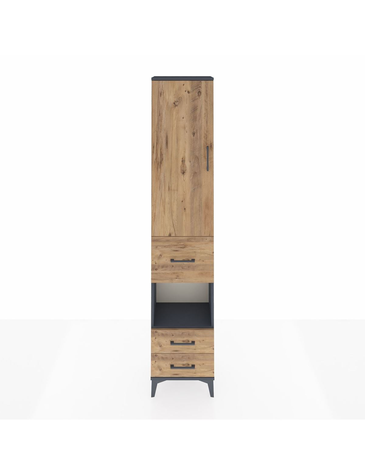 Arges Dolap 4 Raflı 3 Çekmeceli Tek Kapaklı 44x30x221 Antrasit-Çam