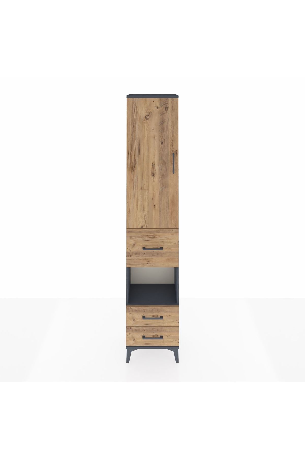 Arges Dolap 4 Raflı 3 Çekmeceli Tek Kapaklı 44x30x221 Antrasit-Çam