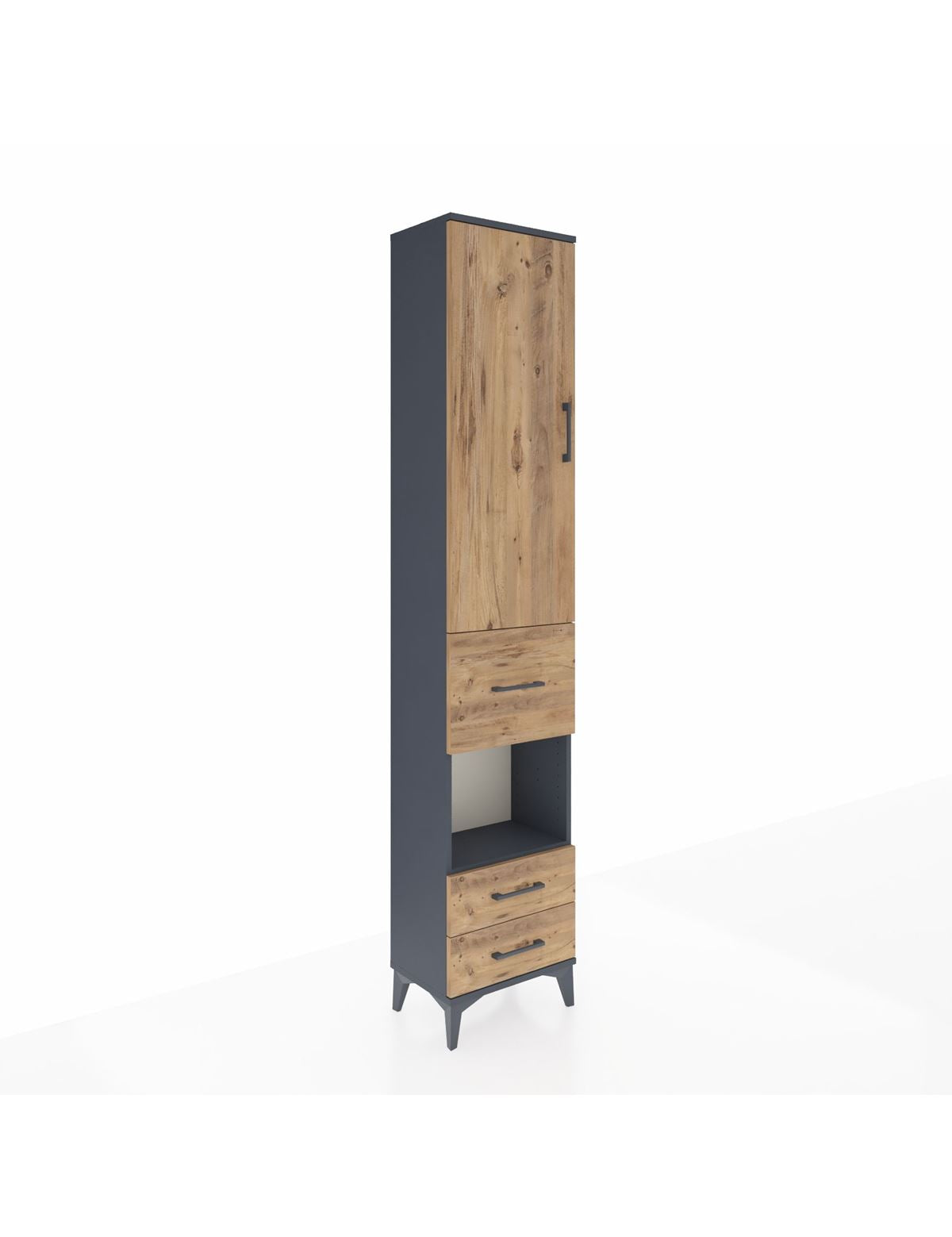 Arges Dolap 4 Raflı 3 Çekmeceli Tek Kapaklı 44x30x221 Antrasit-Çam