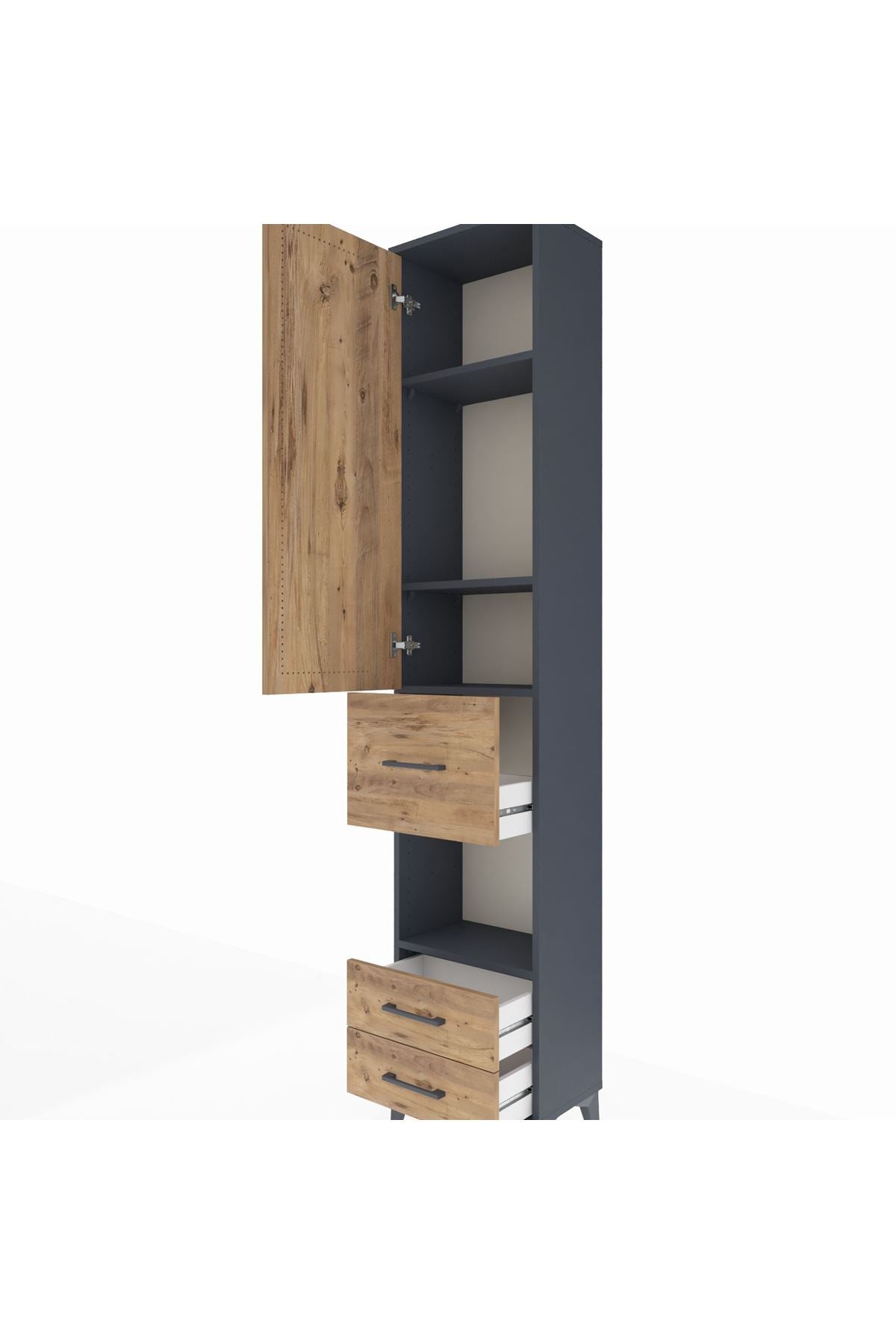 Arges Dolap 4 Raflı 3 Çekmeceli Tek Kapaklı 44x30x221 Antrasit-Çam