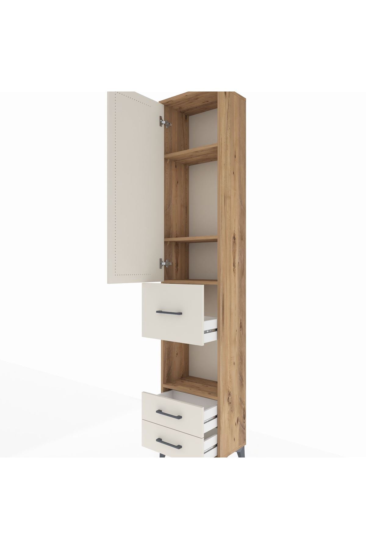 Arges Dolap 4 Raflı 3 Çekmeceli Tek Kapaklı 44x30x221 Çam-Aytaşı