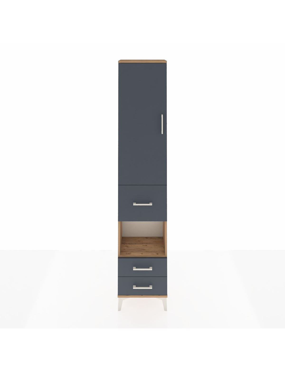 Arges Dolap 4 Raflı 3 Çekmeceli Tek Kapaklı 44x30x221 Çam-Antrasit