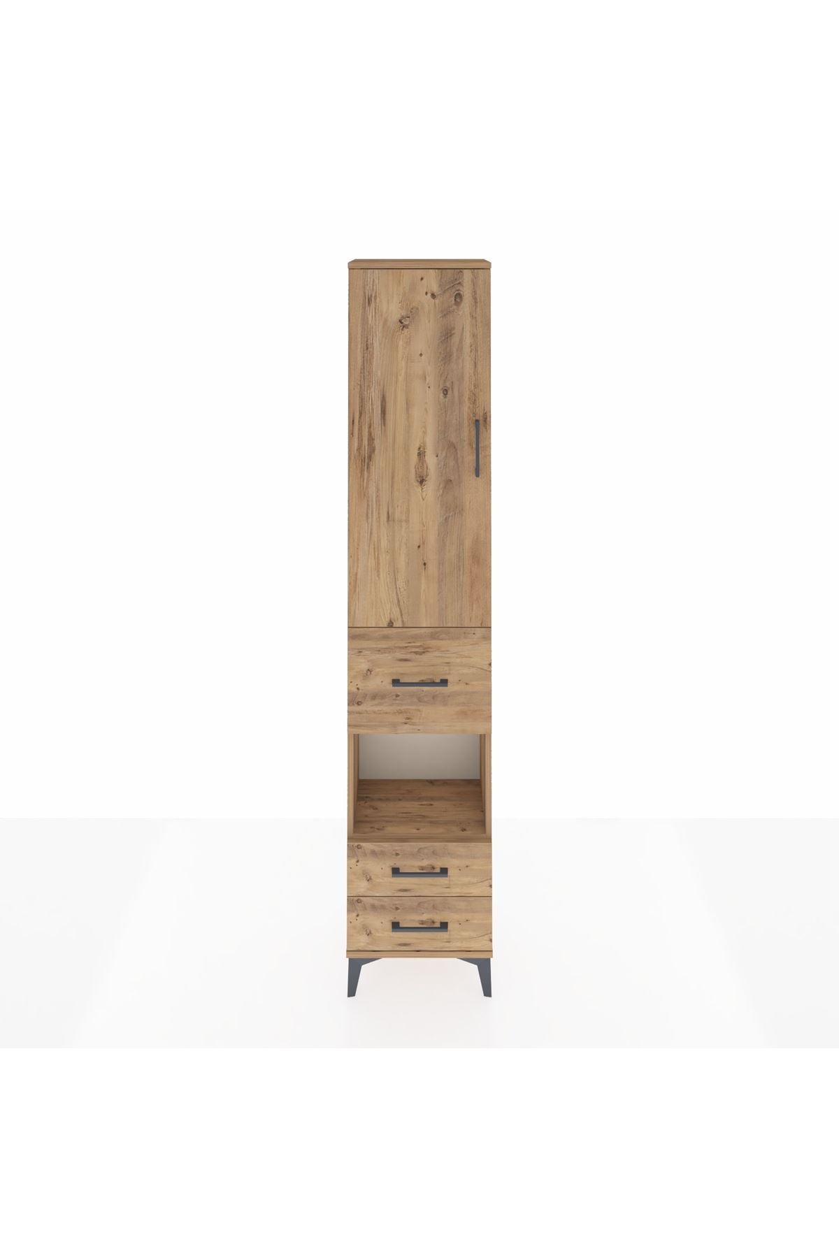 Arges Dolap 4 Raflı 3 Çekmeceli Tek Kapaklı 44x30x221 Çam-Çam