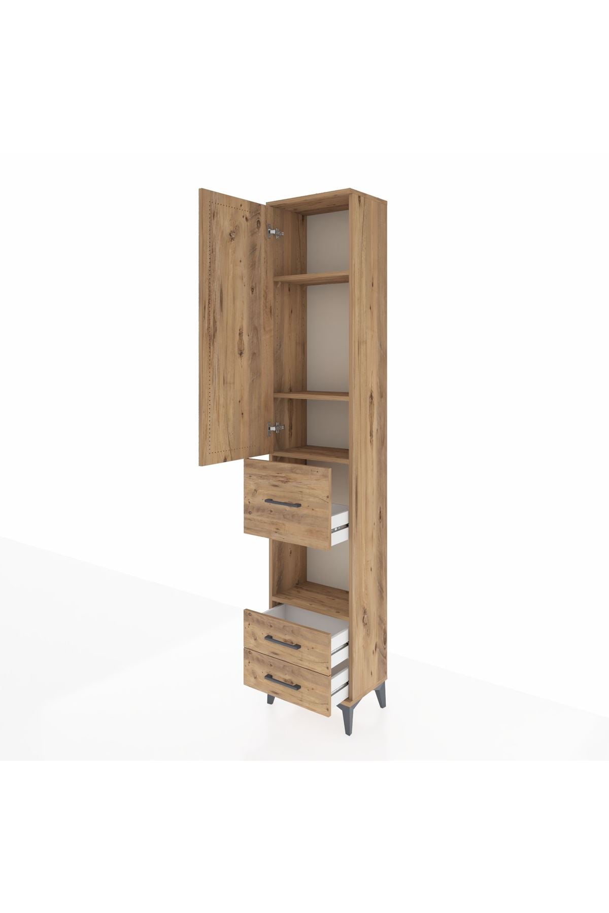 Arges Dolap 4 Raflı 3 Çekmeceli Tek Kapaklı 44x30x221 Çam-Çam