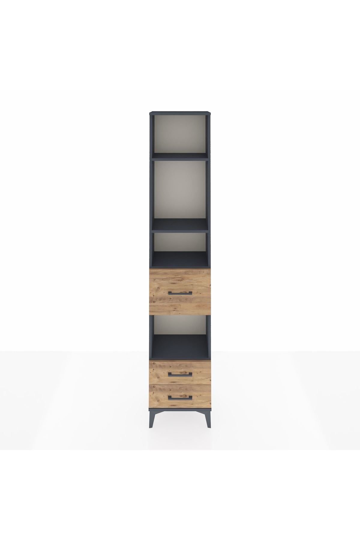 Arges Dolap 4 Raflı 3 Çekmeceli 44x30x221 Antrasit-Çam