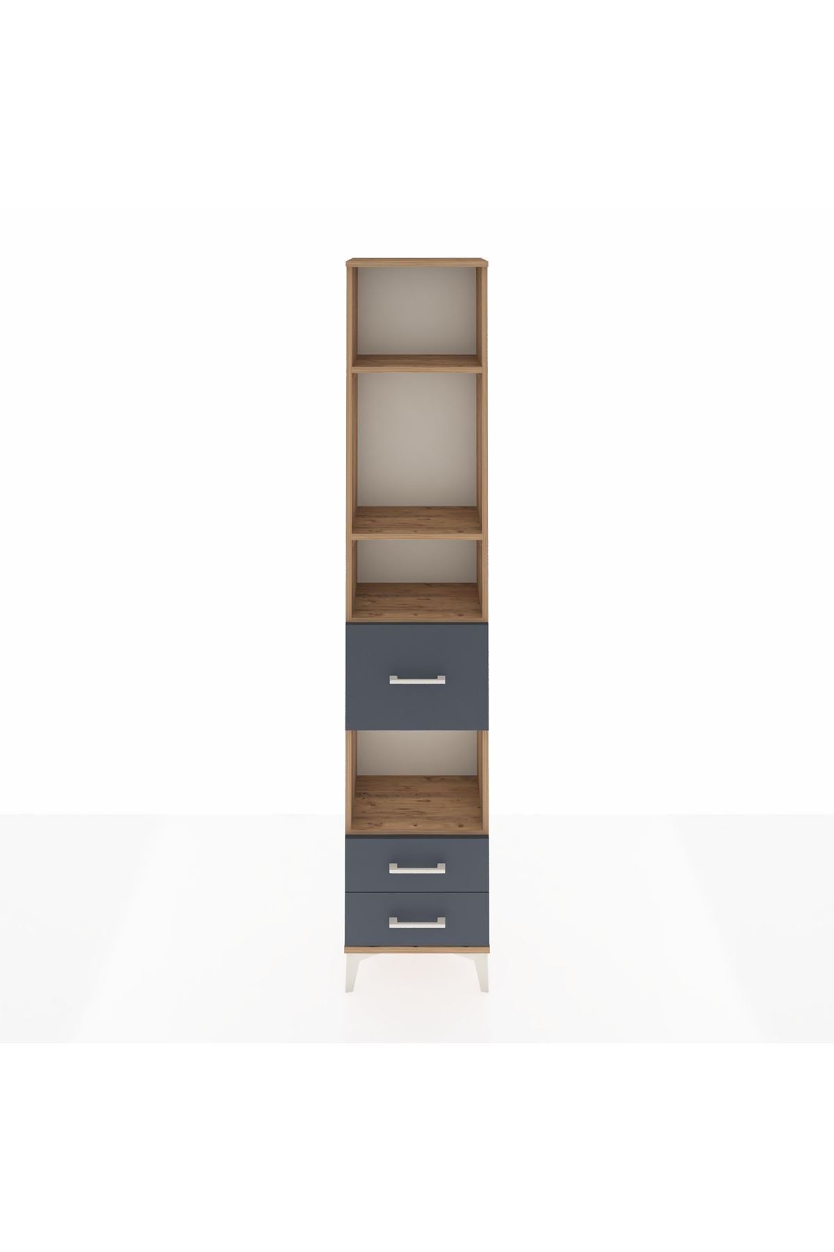 Arges Dolap 4 Raflı 3 Çekmeceli 44x30x221 Çam-Antrasit