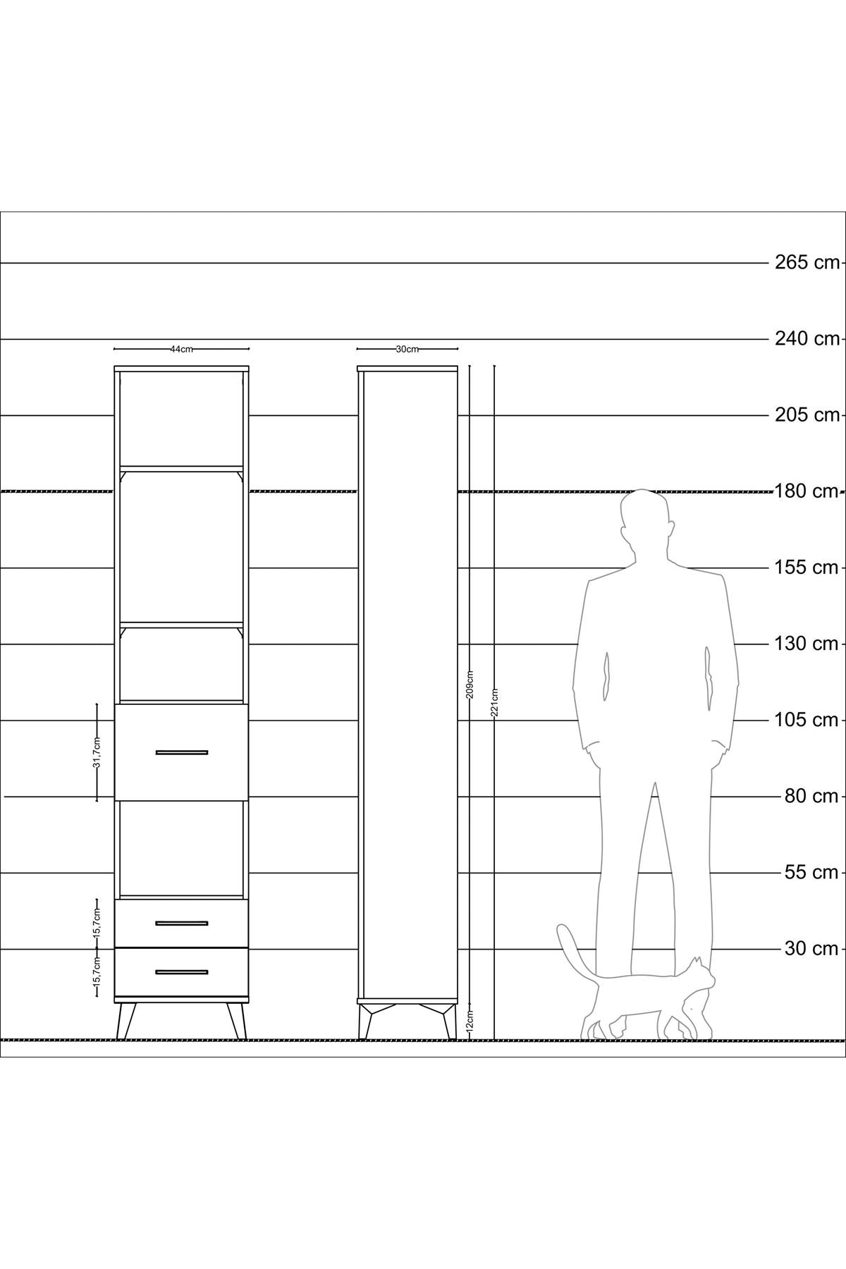 Arges Dolap 4 Raflı 3 Çekmeceli 44x30x221 Çam-Antrasit
