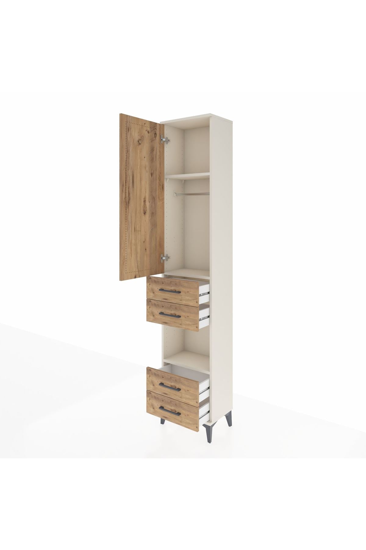 Arges Dolap 3 Raflı 4 Çekmeceli Tek Askılı 44x30x221 Aytaşı-Çam