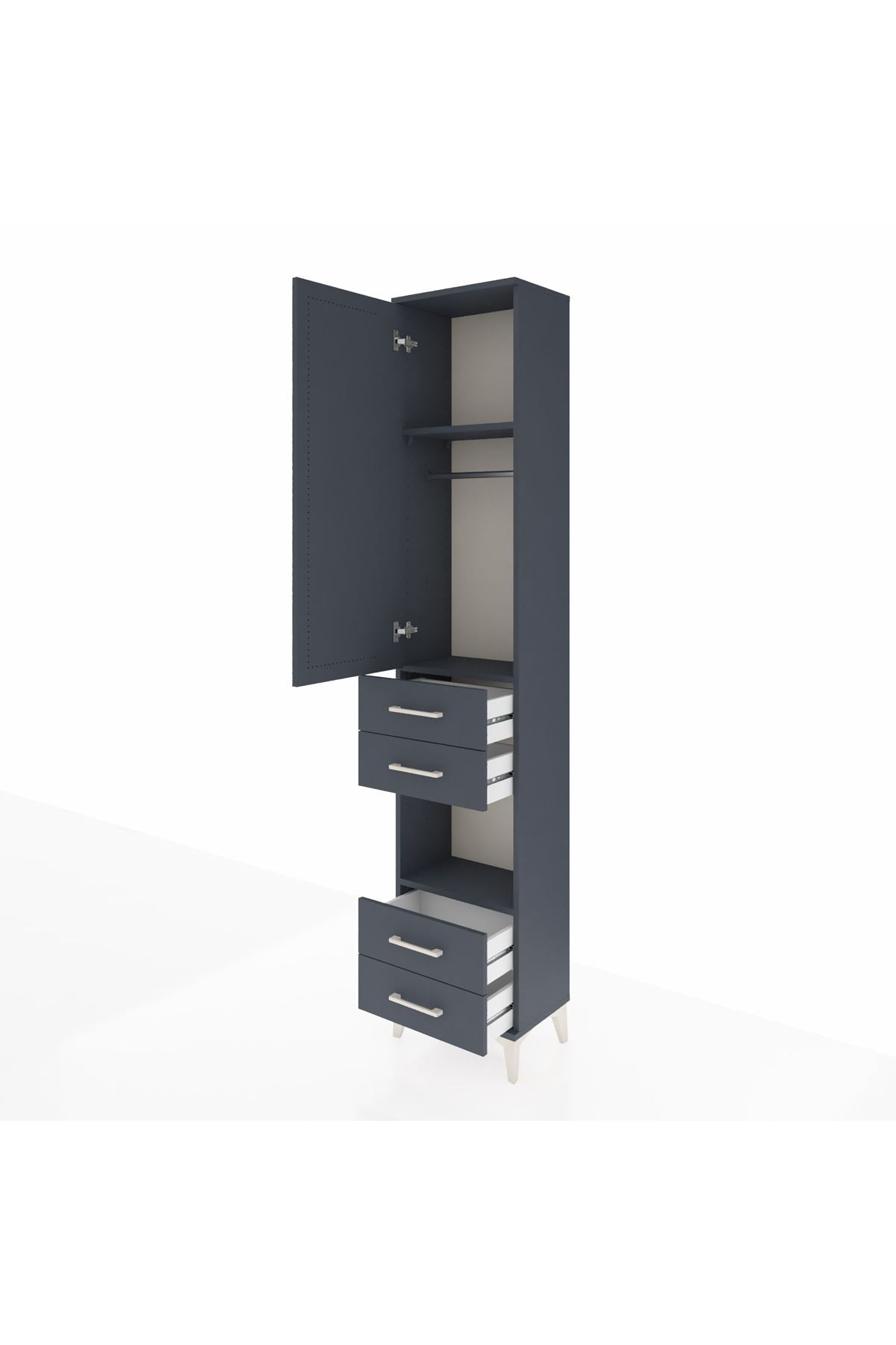 Arges Dolap 3 Raflı 4 Çekmeceli Tek Askılı 44x30x221 Antrasit-Antrasit