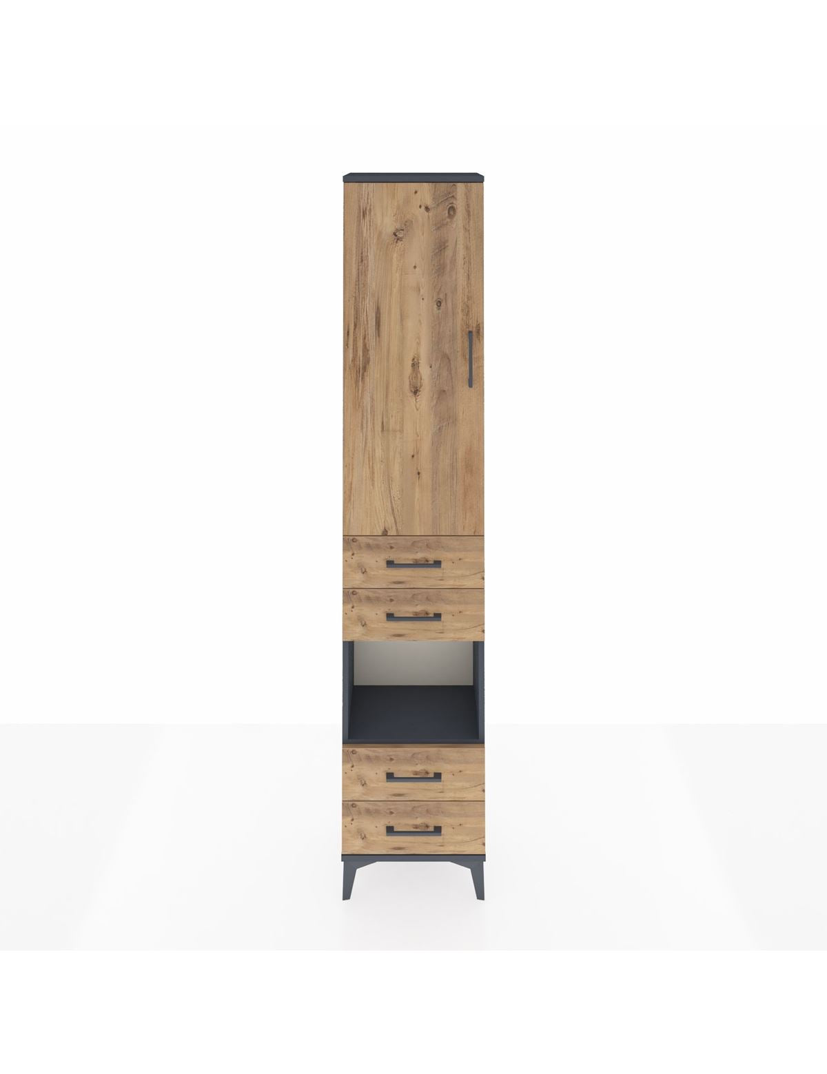 Arges Dolap 3 Raflı 4 Çekmeceli Tek Askılı 44x30x221 Antrasit-Çam