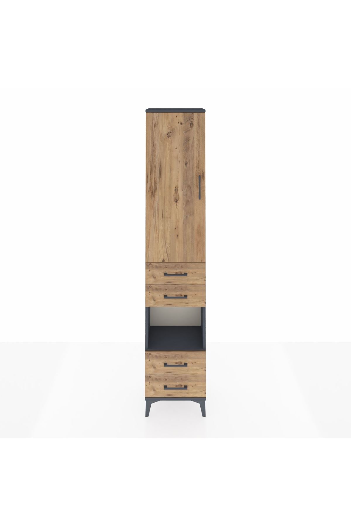 Arges Dolap 3 Raflı 4 Çekmeceli Tek Askılı 44x30x221 Antrasit-Çam