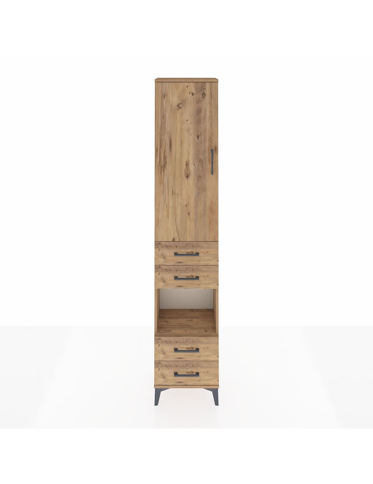 Arges Dolap 3 Raflı 4 Çekmeceli Tek Askılı 44x30x221 Çam-Çam