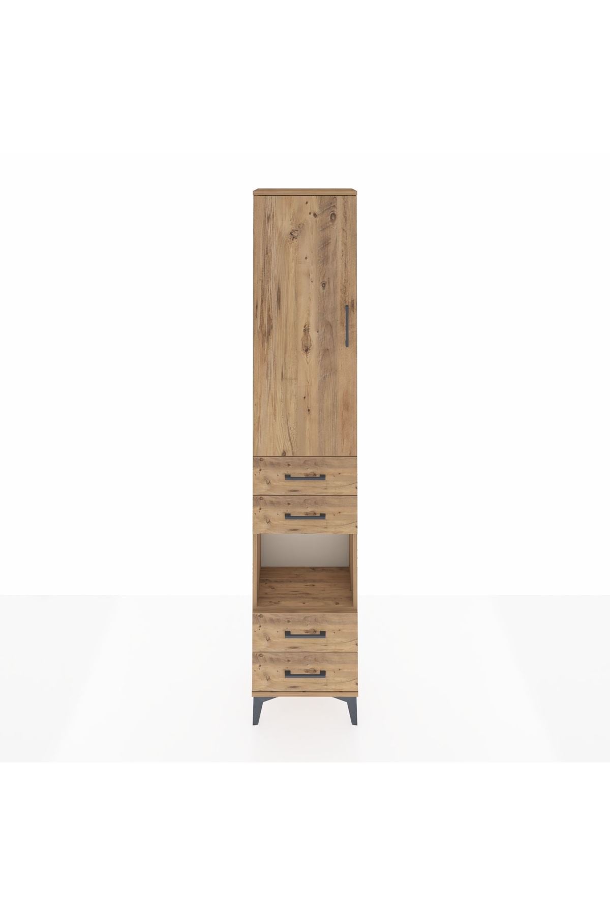 Arges Dolap 3 Raflı 4 Çekmeceli Tek Askılı 44x30x221 Çam-Çam