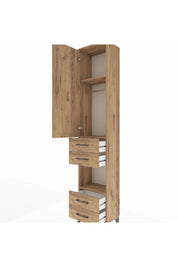 Arges Dolap 3 Raflı 4 Çekmeceli Tek Askılı 44x30x221 Çam-Çam