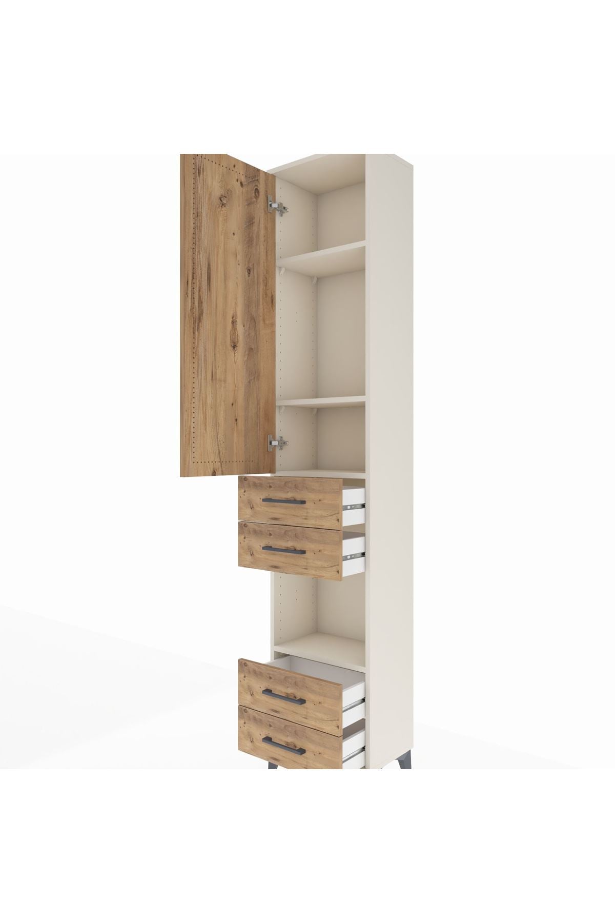 Arges Dolap 4 Raflı 4 Çekmeceli Tek Kapaklı 44x30x221 Aytaşı-Çam