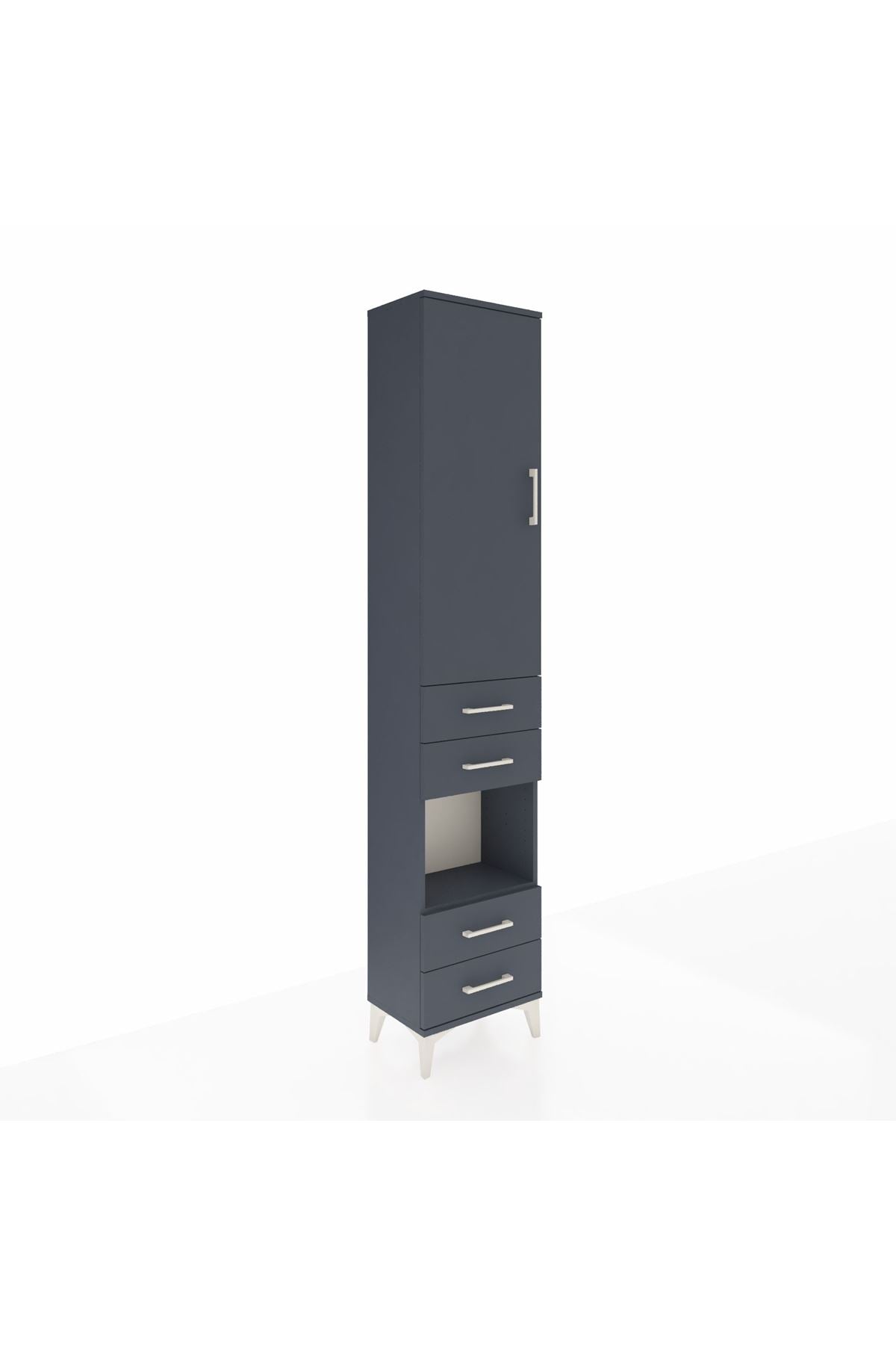 Arges Dolap 4 Raflı 4 Çekmeceli Tek Kapaklı 44x30x221 Antrasit-Antrasit