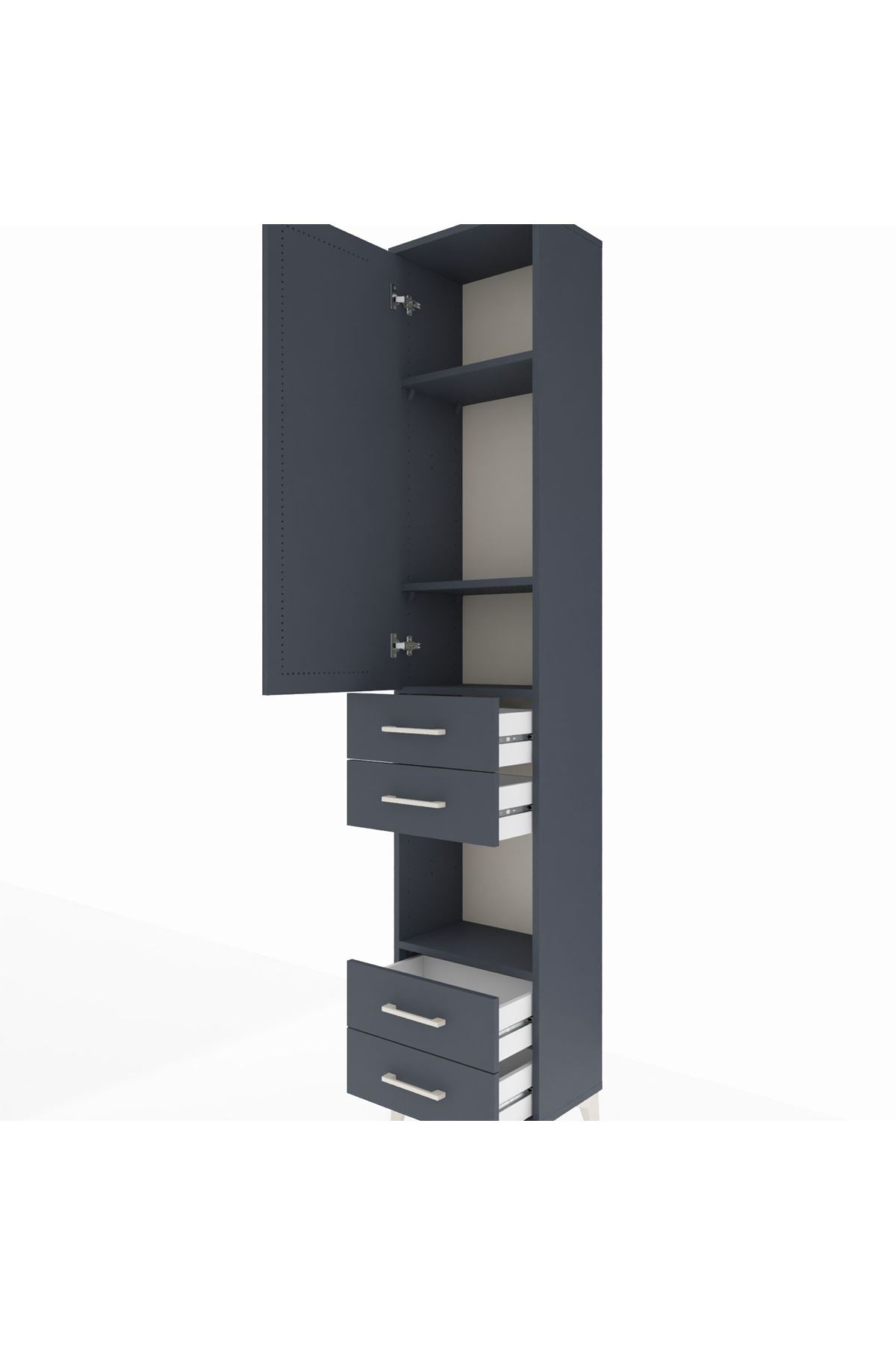 Arges Dolap 4 Raflı 4 Çekmeceli Tek Kapaklı 44x30x221 Antrasit-Antrasit