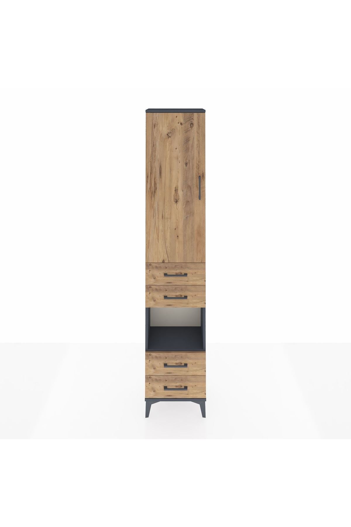 Arges Dolap 4 Raflı 4 Çekmeceli Tek Kapaklı 44x30x221 Antrasit-Çam