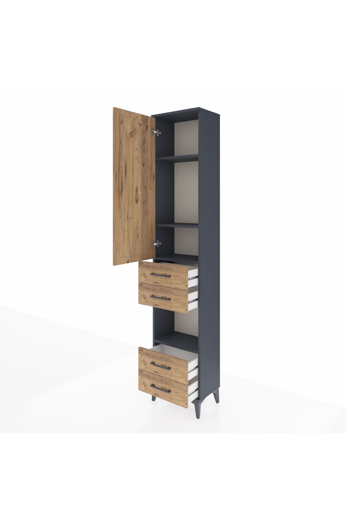 Arges Dolap 4 Raflı 4 Çekmeceli Tek Kapaklı 44x30x221 Antrasit-Çam