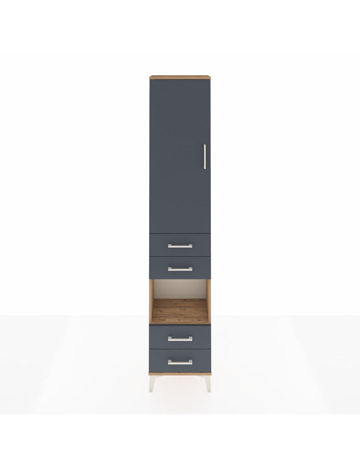 Arges Dolap 4 Raflı 4 Çekmeceli Tek Kapaklı 44x30x221 Çam-Antrasit