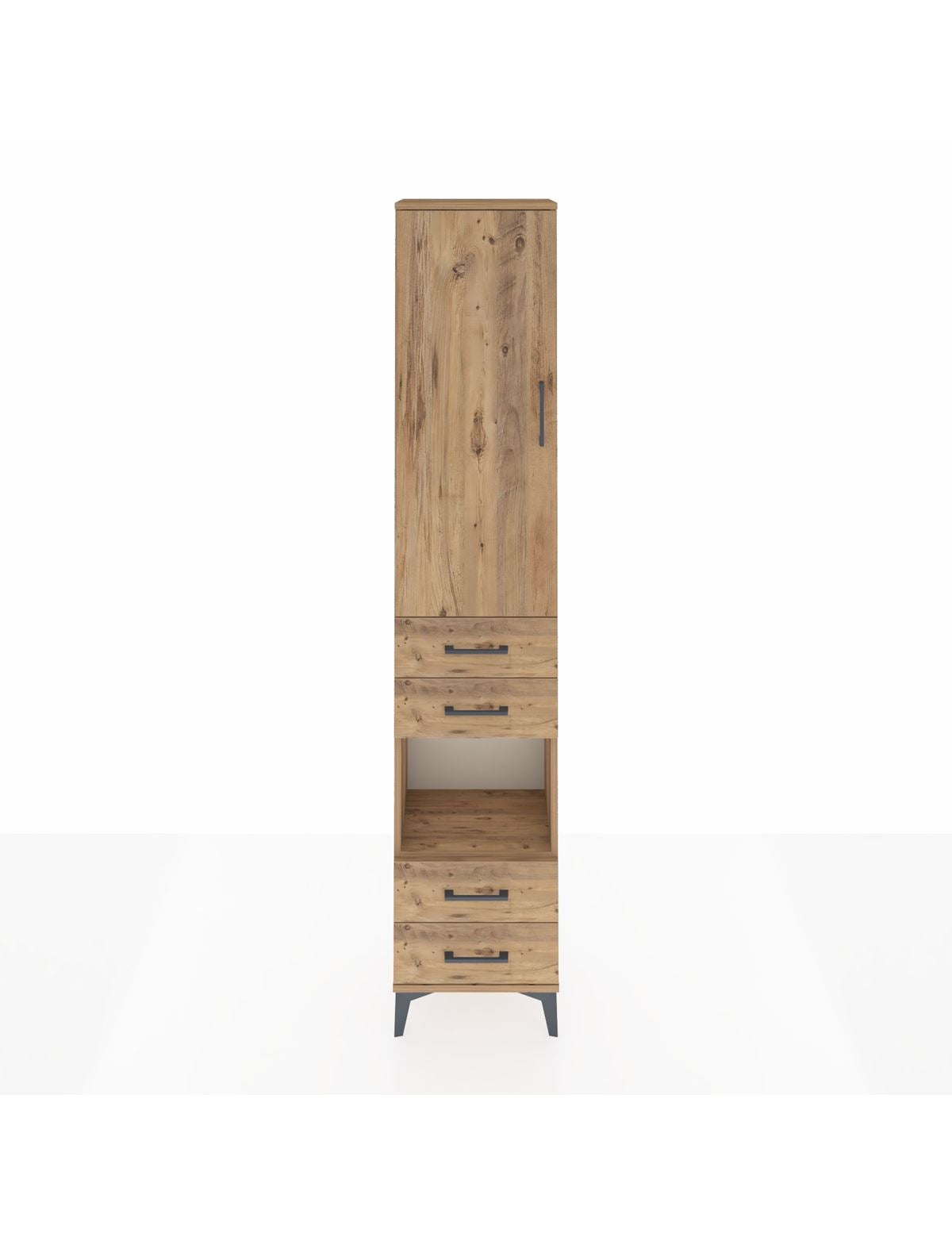 Arges Dolap 4 Raflı 4 Çekmeceli Tek Kapaklı 44x30x221 Çam-Çam