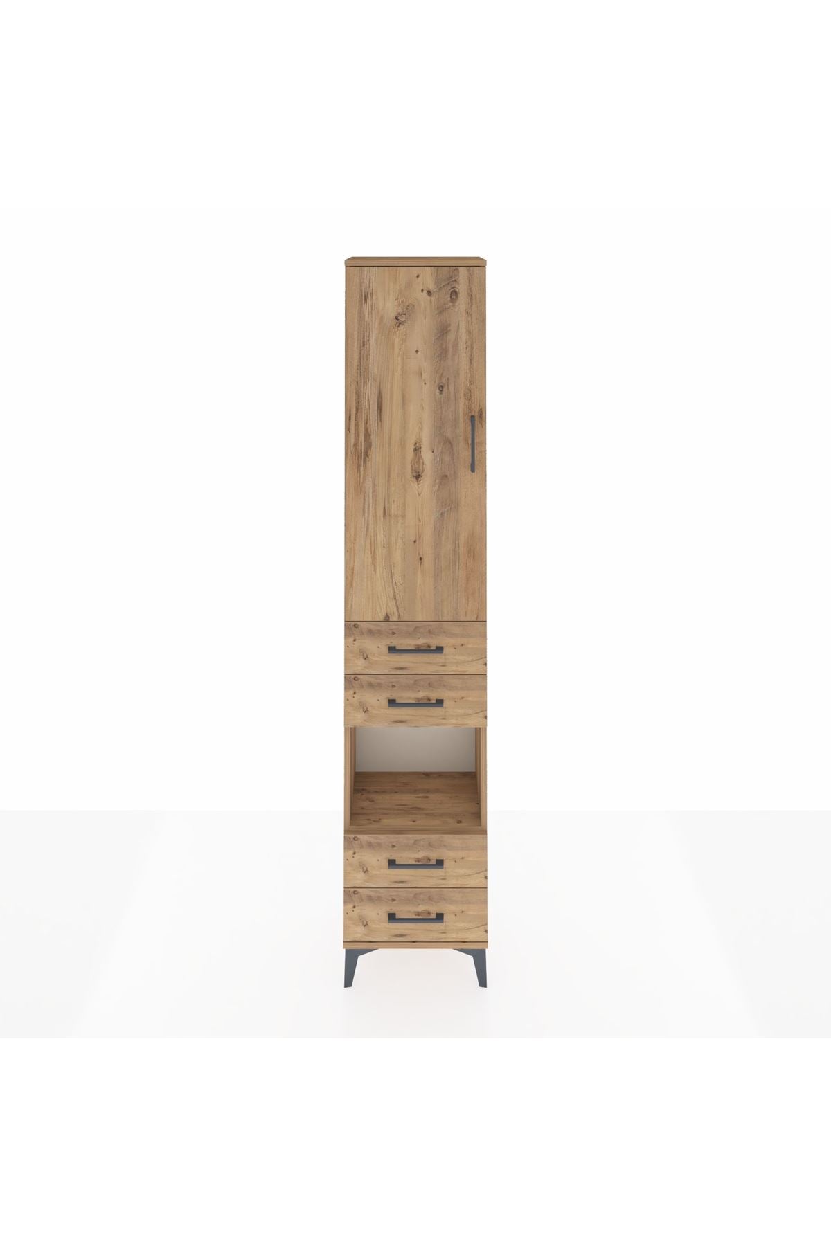 Arges Dolap 4 Raflı 4 Çekmeceli Tek Kapaklı 44x30x221 Çam-Çam