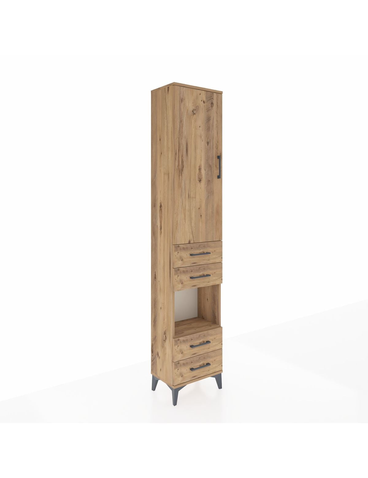 Arges Dolap 4 Raflı 4 Çekmeceli Tek Kapaklı 44x30x221 Çam-Çam