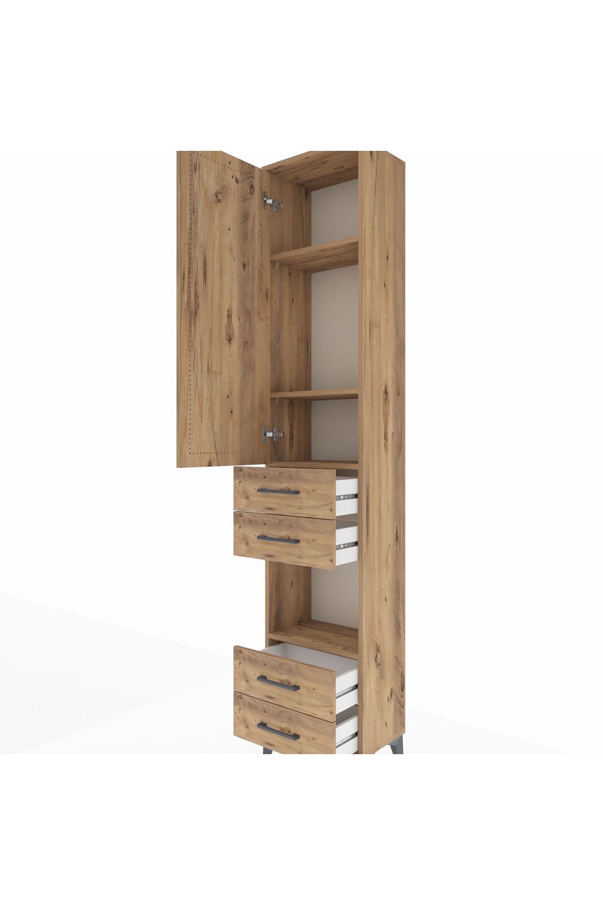 Arges Dolap 4 Raflı 4 Çekmeceli Tek Kapaklı 44x30x221 Çam-Çam