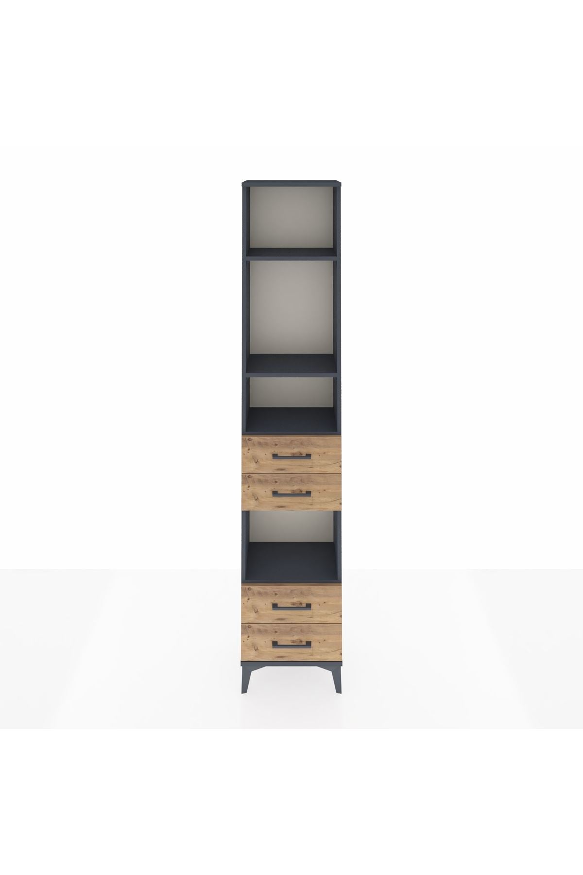 Arges Dolap 4 Raflı 4 Çekmeceli 44x30x221 Antrasit-Çam