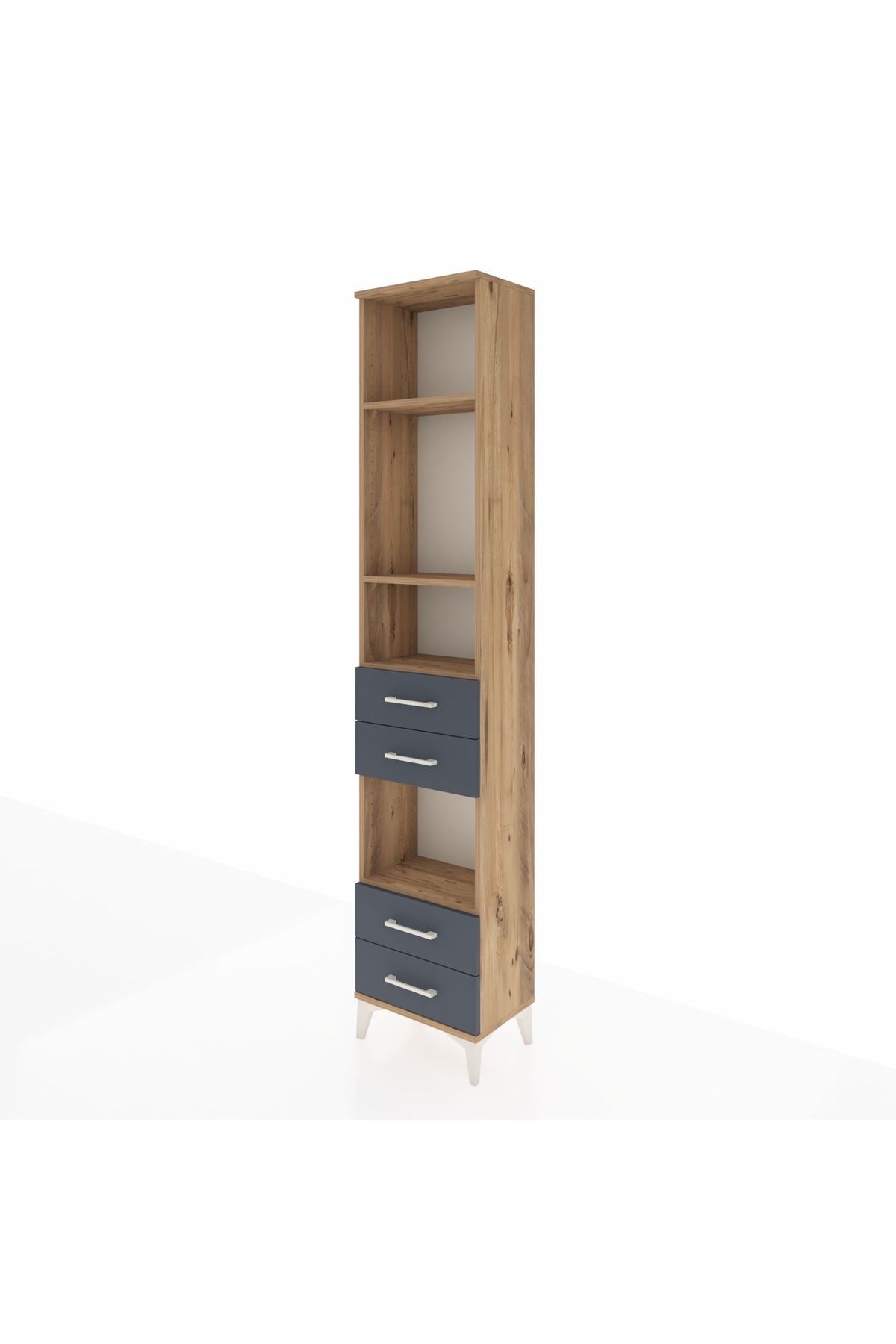 Arges Dolap 4 Raflı 4 Çekmeceli 44x30x221 Çam-Antrasit