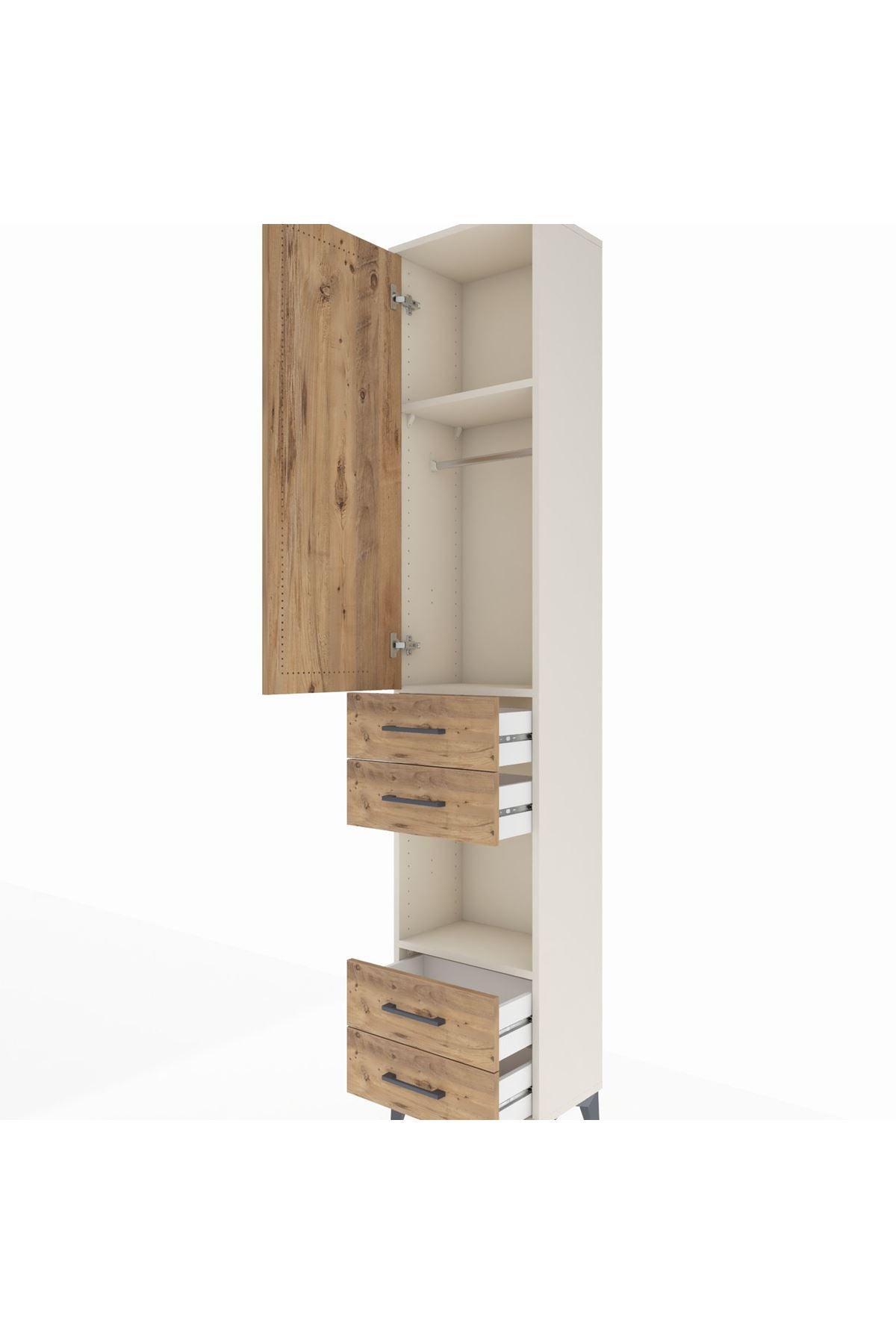 Arges Dolap 3 Raflı 4 Çekmeceli Tek Askılı 44x30x221 Aytaşı-Çam