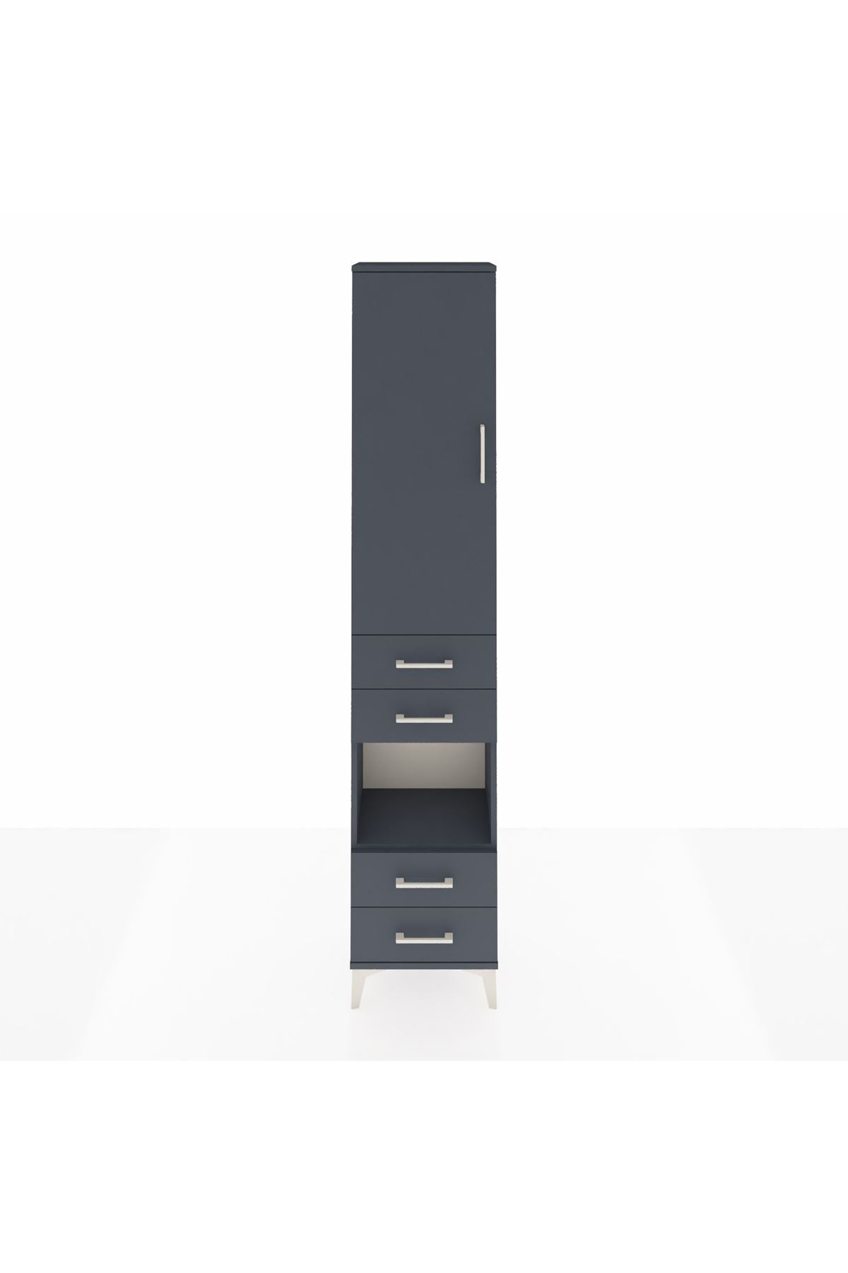 Arges Dolap 3 Raflı 4 Çekmeceli Tek Askılı 44x30x221 Antrasit-Antrasit