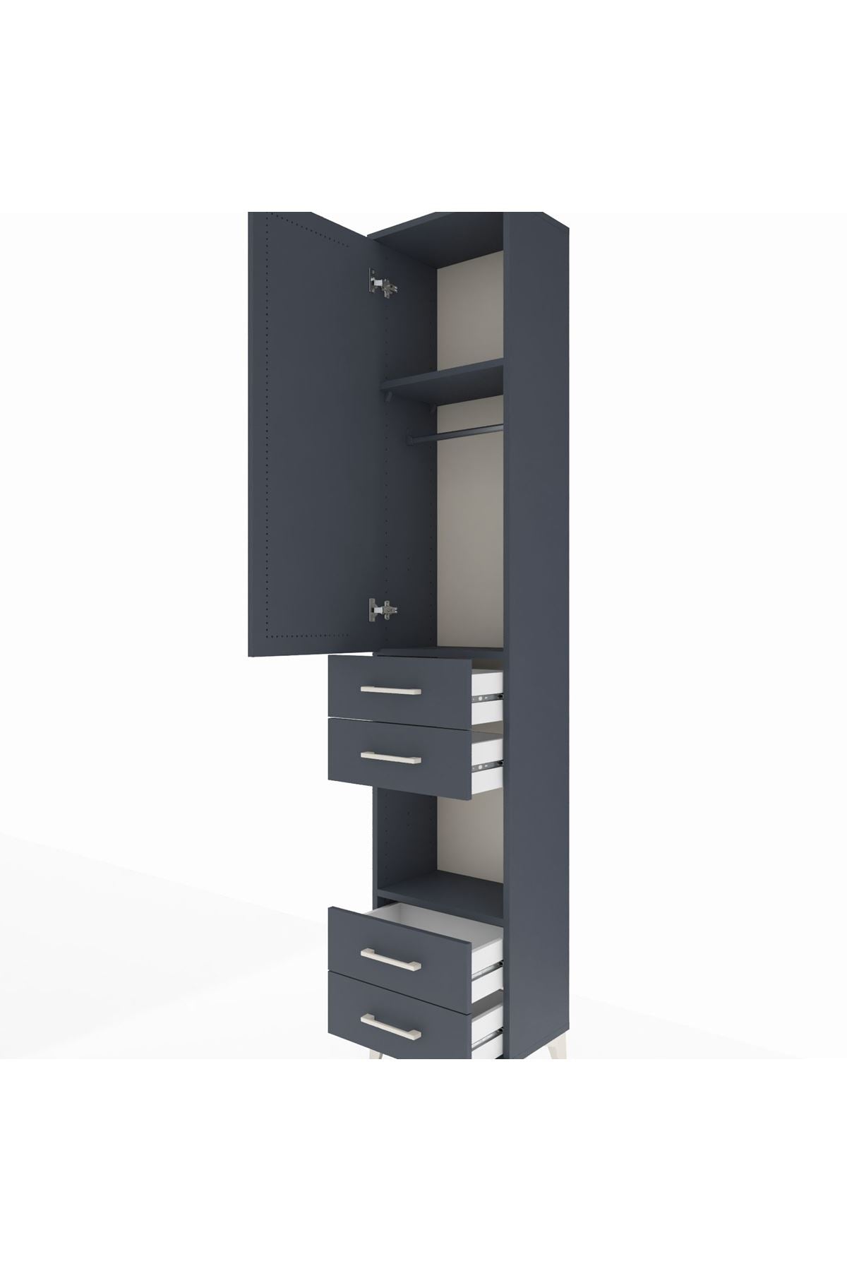 Arges Dolap 3 Raflı 4 Çekmeceli Tek Askılı 44x30x221 Antrasit-Antrasit