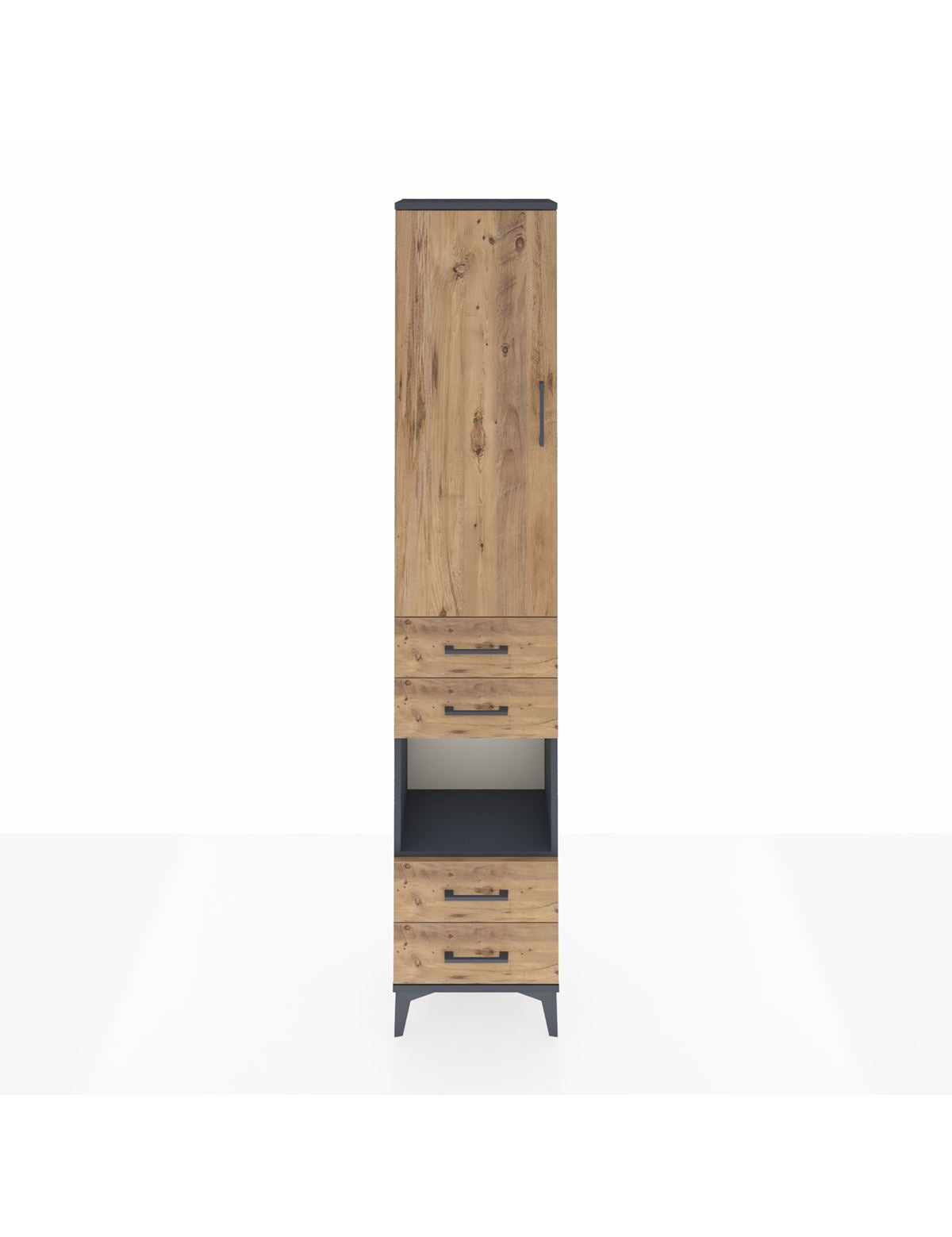 Arges Dolap 3 Raflı 4 Çekmeceli Tek Askılı 44x30x221 Antrasit-Çam