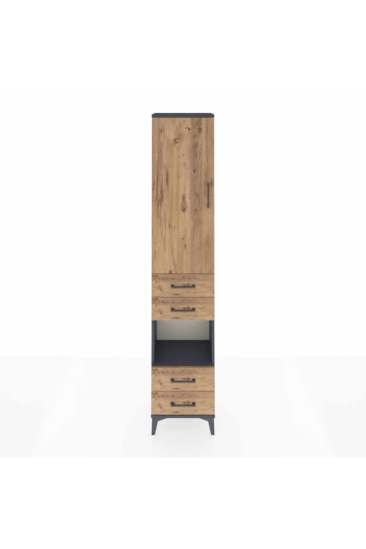 Arges Dolap 3 Raflı 4 Çekmeceli Tek Askılı 44x30x221 Antrasit-Çam