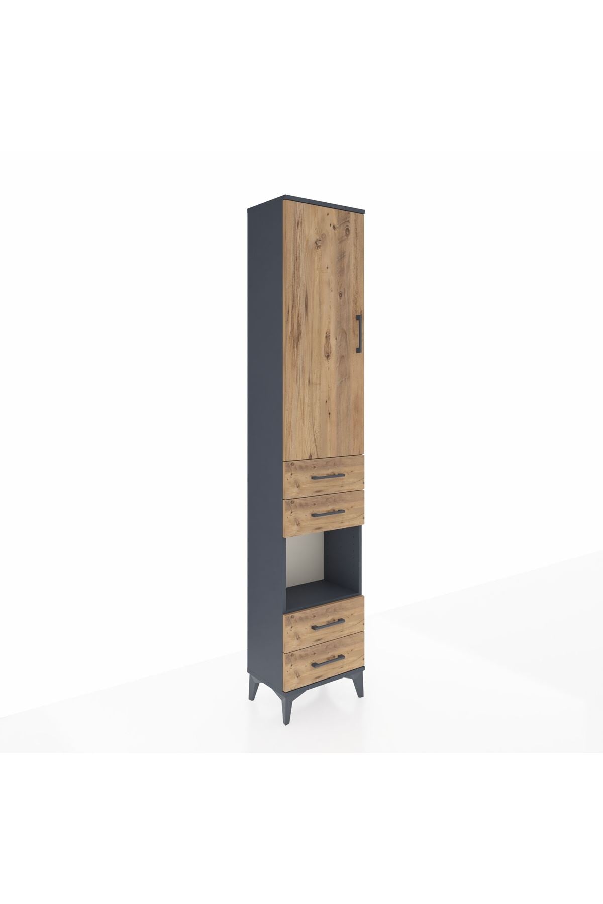 Arges Dolap 3 Raflı 4 Çekmeceli Tek Askılı 44x30x221 Antrasit-Çam