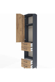 Arges Dolap 3 Raflı 4 Çekmeceli Tek Askılı 44x30x221 Antrasit-Çam