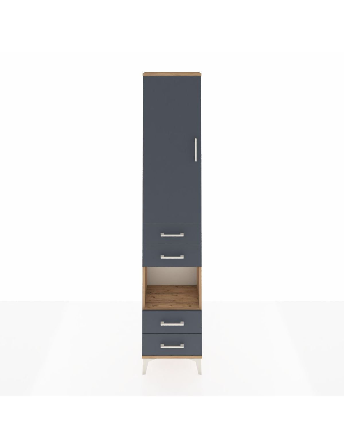 Arges Dolap 3 Raflı 4 Çekmeceli Tek Askılı 44x30x221 Çam-Antrasit