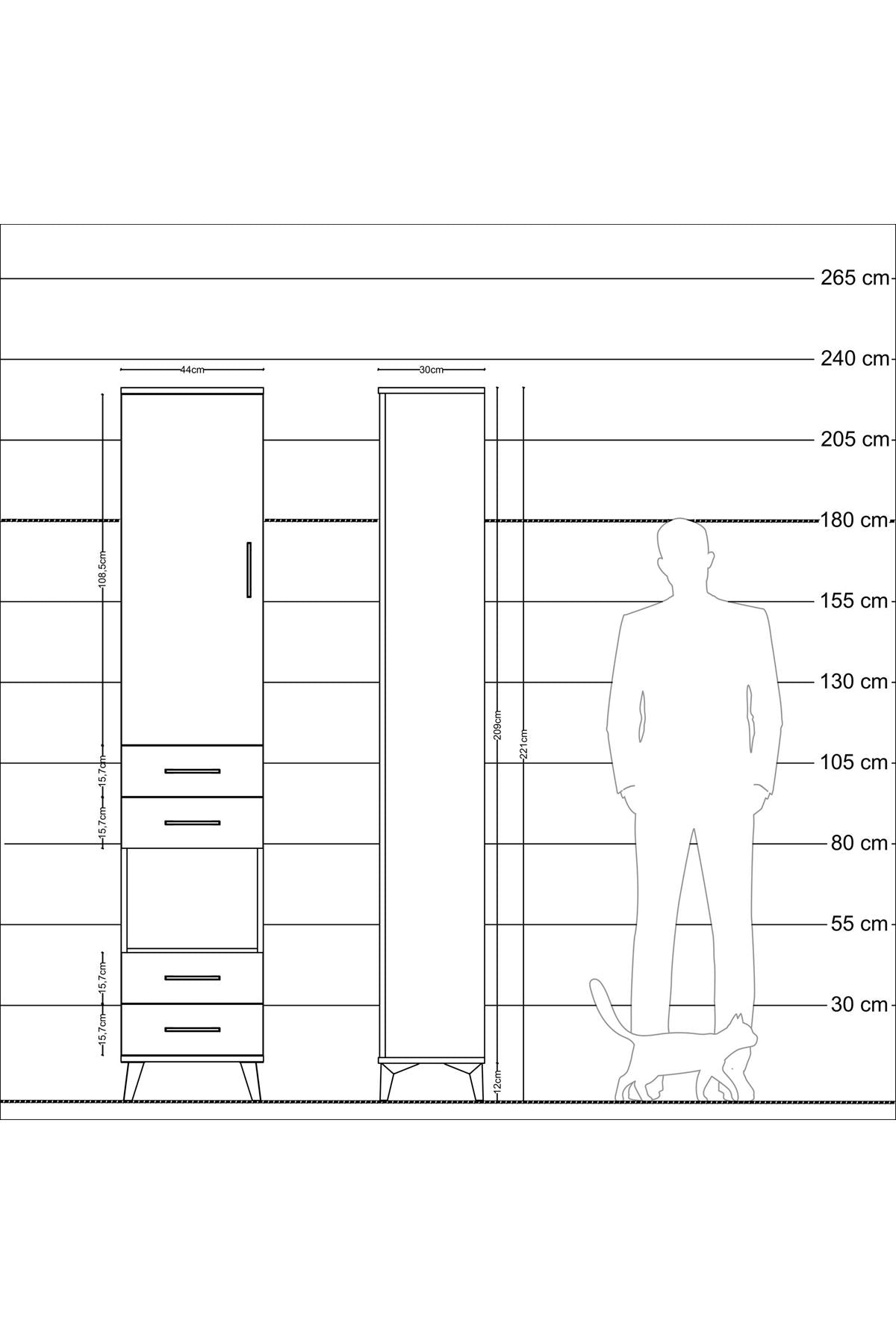 Arges Dolap 3 Raflı 4 Çekmeceli Tek Askılı 44x30x221 Çam-Antrasit