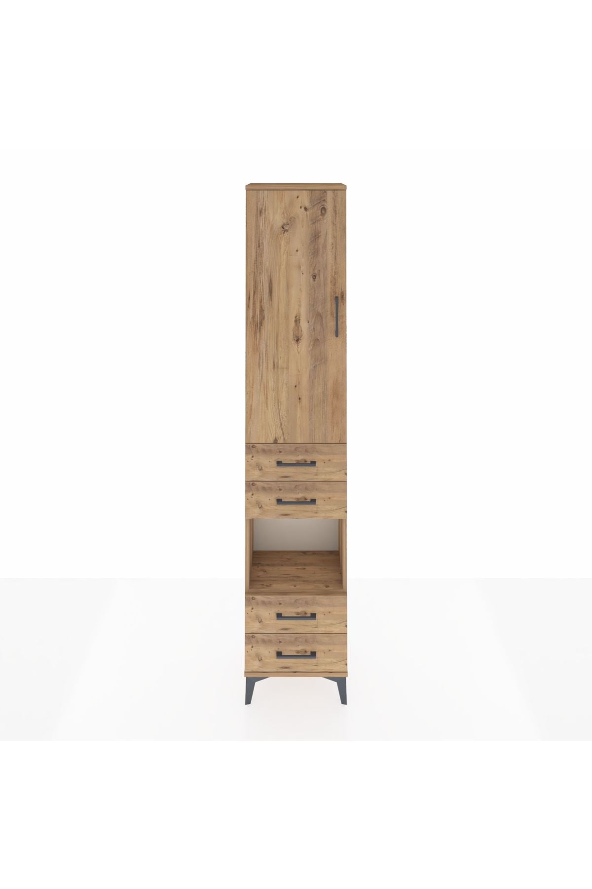 Arges Dolap 3 Raflı 4 Çekmeceli Tek Askılı 44x30x221 Çam-Çam