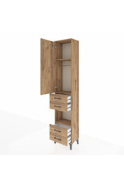 Arges Dolap 3 Raflı 4 Çekmeceli Tek Askılı 44x30x221 Çam-Çam