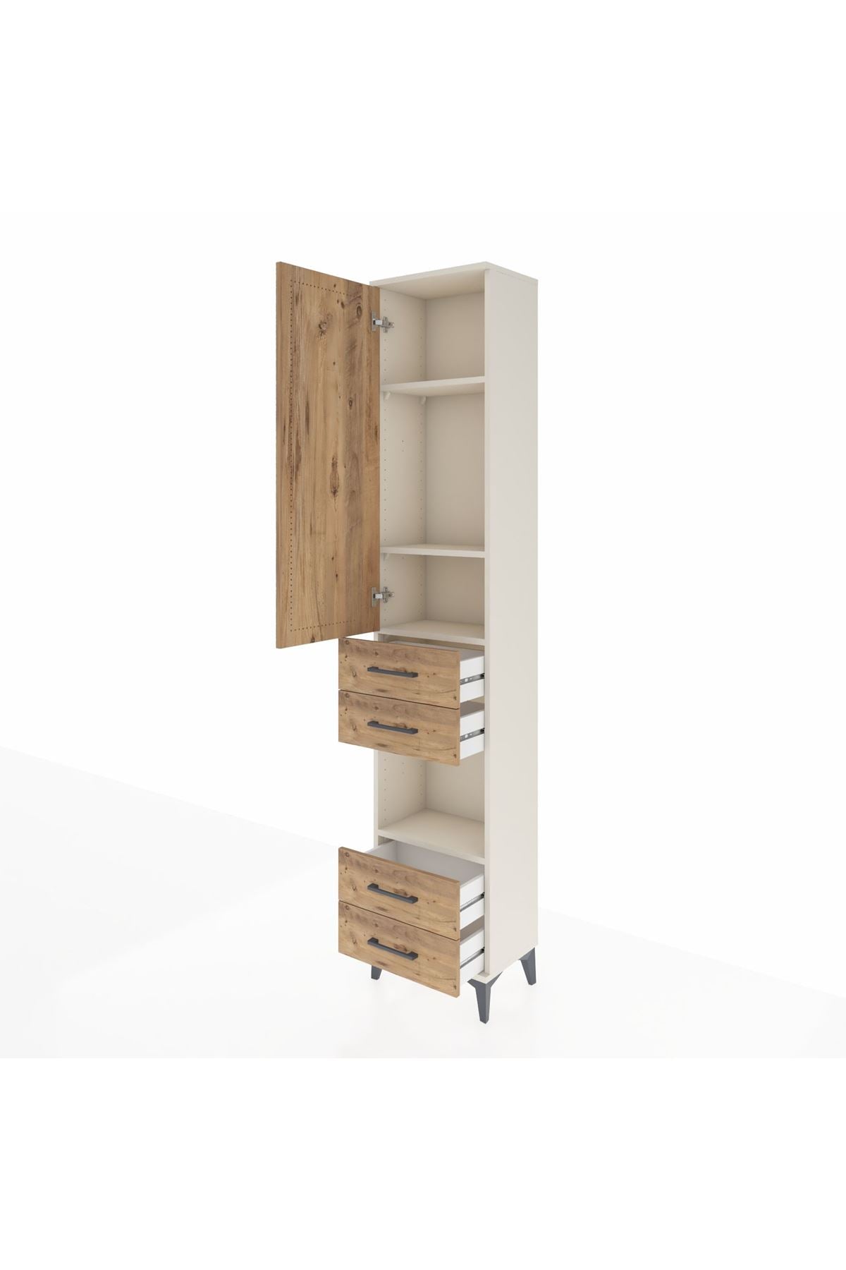 Arges Dolap 4 Raflı 4 Çekmeceli Tek Kapaklı 44x30x221 Aytaşı-Çam