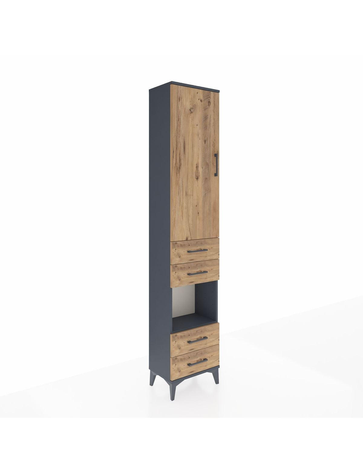 Arges Dolap 4 Raflı 4 Çekmeceli Tek Kapaklı 44x30x221 Antrasit-Çam