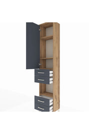 Arges Dolap 4 Raflı 4 Çekmeceli Tek Kapaklı 44x30x221 Çam-Antrasit