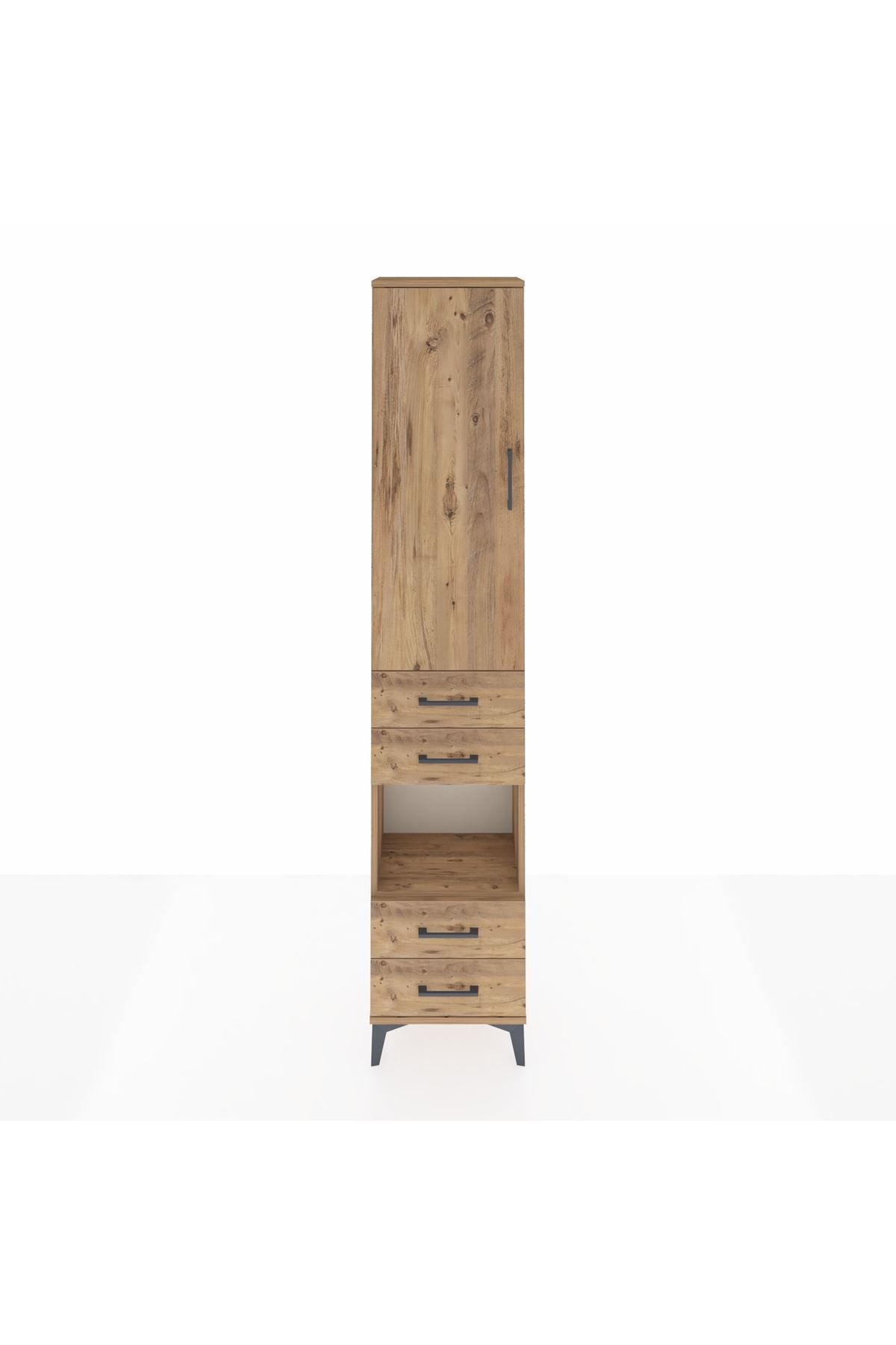 Arges Dolap 4 Raflı 4 Çekmeceli Tek Kapaklı 44x30x221 Çam-Çam