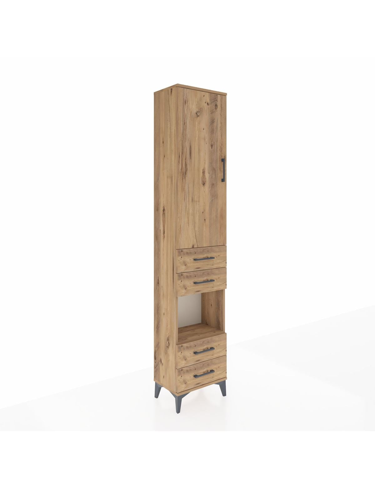 Arges Dolap 4 Raflı 4 Çekmeceli Tek Kapaklı 44x30x221 Çam-Çam