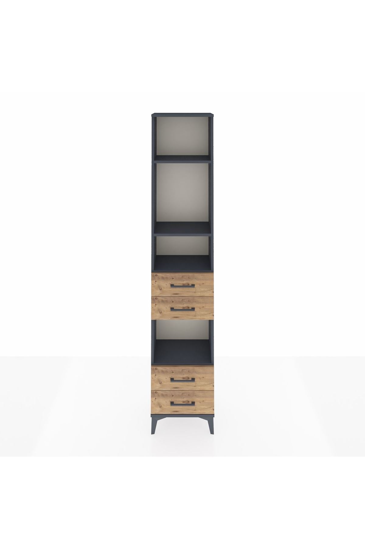 Arges Dolap 4 Raflı 4 Çekmeceli 44x30x221 Antrasit-Çam