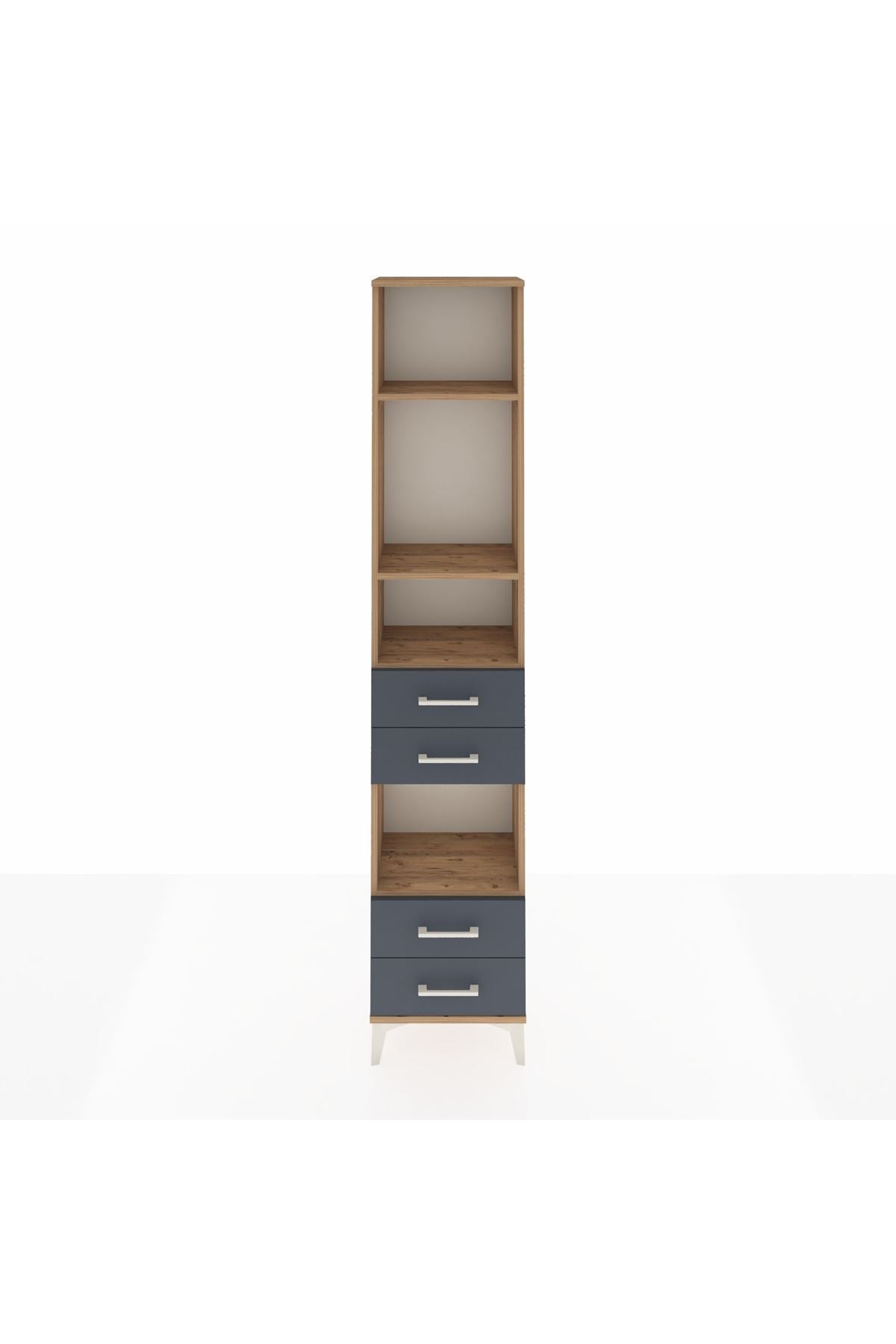 Arges Dolap 4 Raflı 4 Çekmeceli 44x30x221 Çam-Antrasit