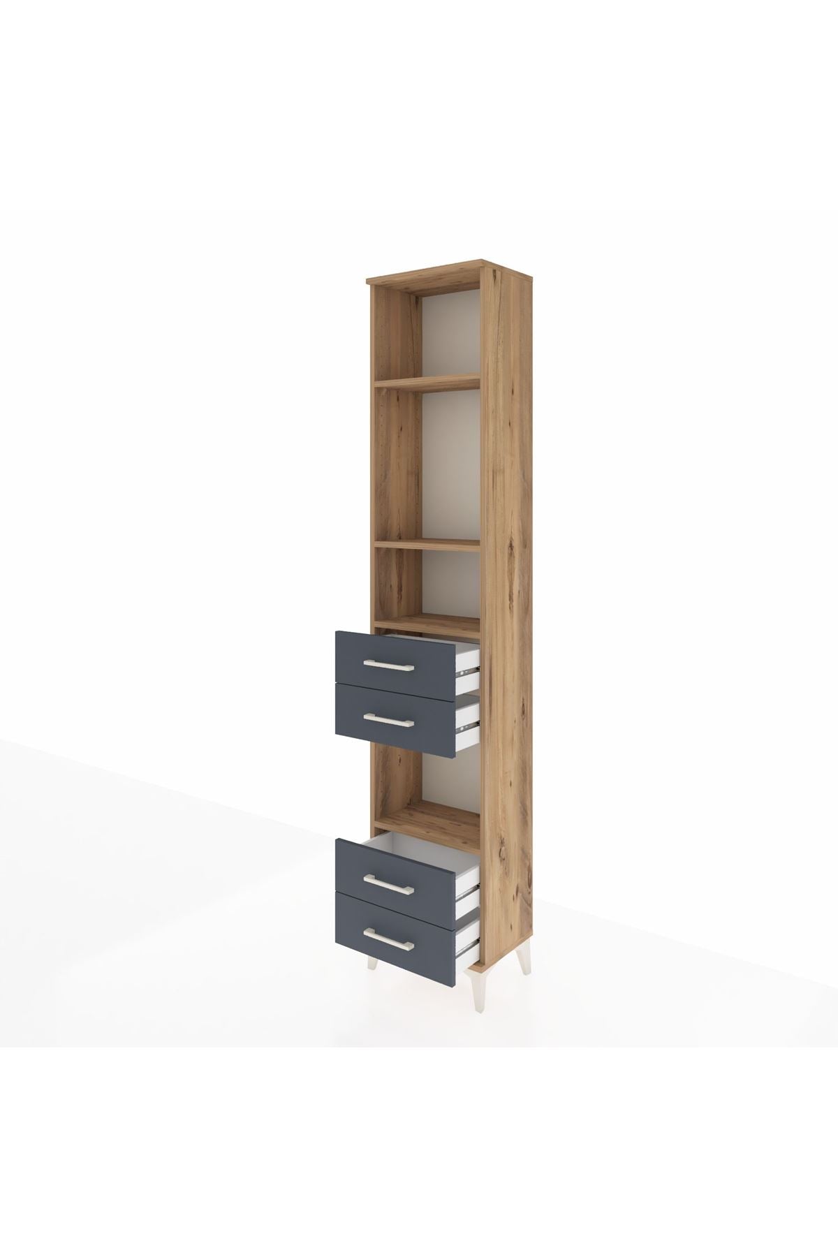 Arges Dolap 4 Raflı 4 Çekmeceli 44x30x221 Çam-Antrasit