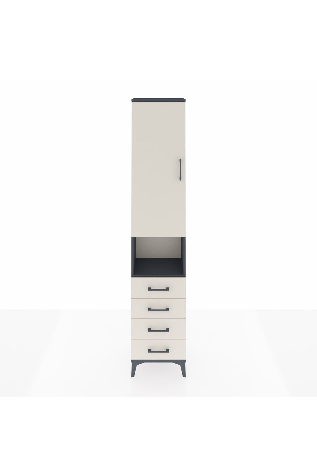 Arges Dolap 3 Raflı 4 Çekmeceli Tek Askılı 44x30x221 Antrasit-Aytaşı